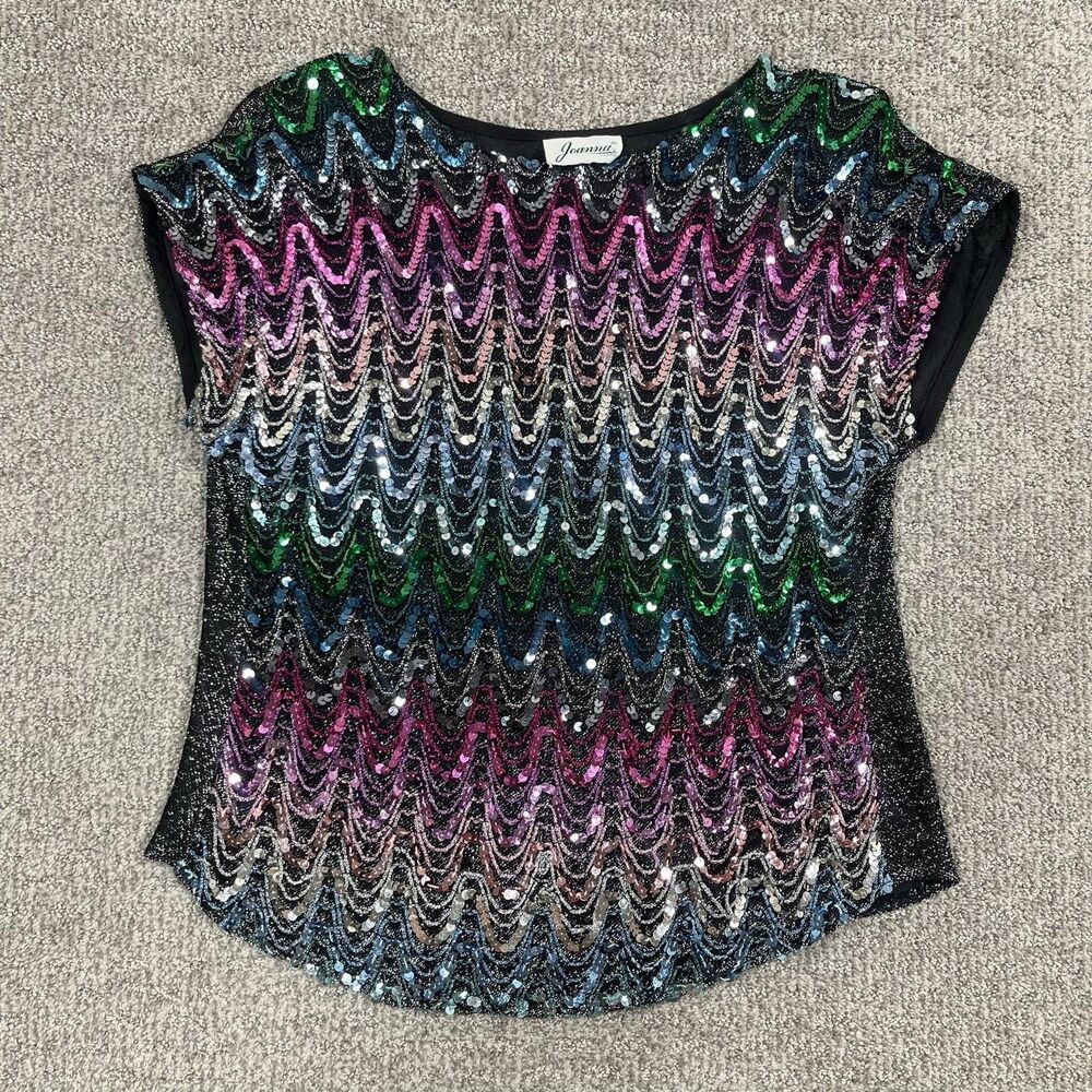 Vintage Joanna Top Womens Large Sequin Party Disco Blouse Festival Retro 70s 80s - Picture 1 of 6
